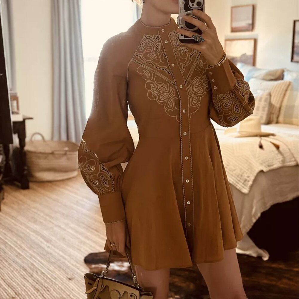 NWT Sezane Caprice Dress in Camel